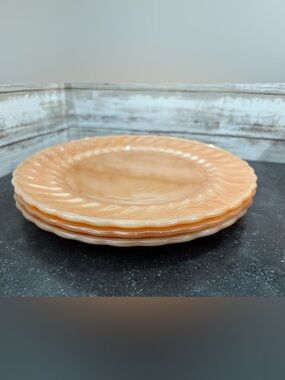 Set of 3 vintage Anchor Hocking/Fire King Peach Lustre SWIRL 10” dinner plates.